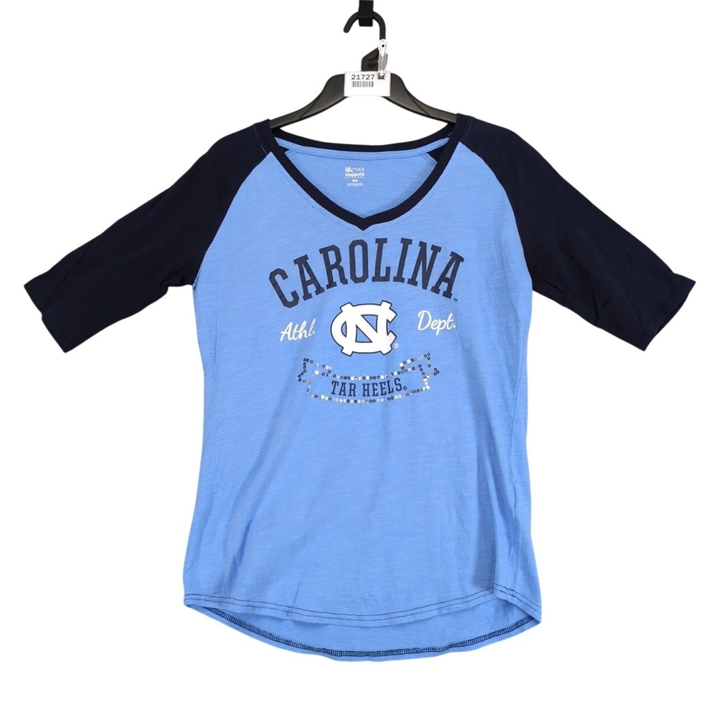 Carolina Tar Heels Colorblock Jersey T-Shirt Womens M Sequin Knights Apparel UNC